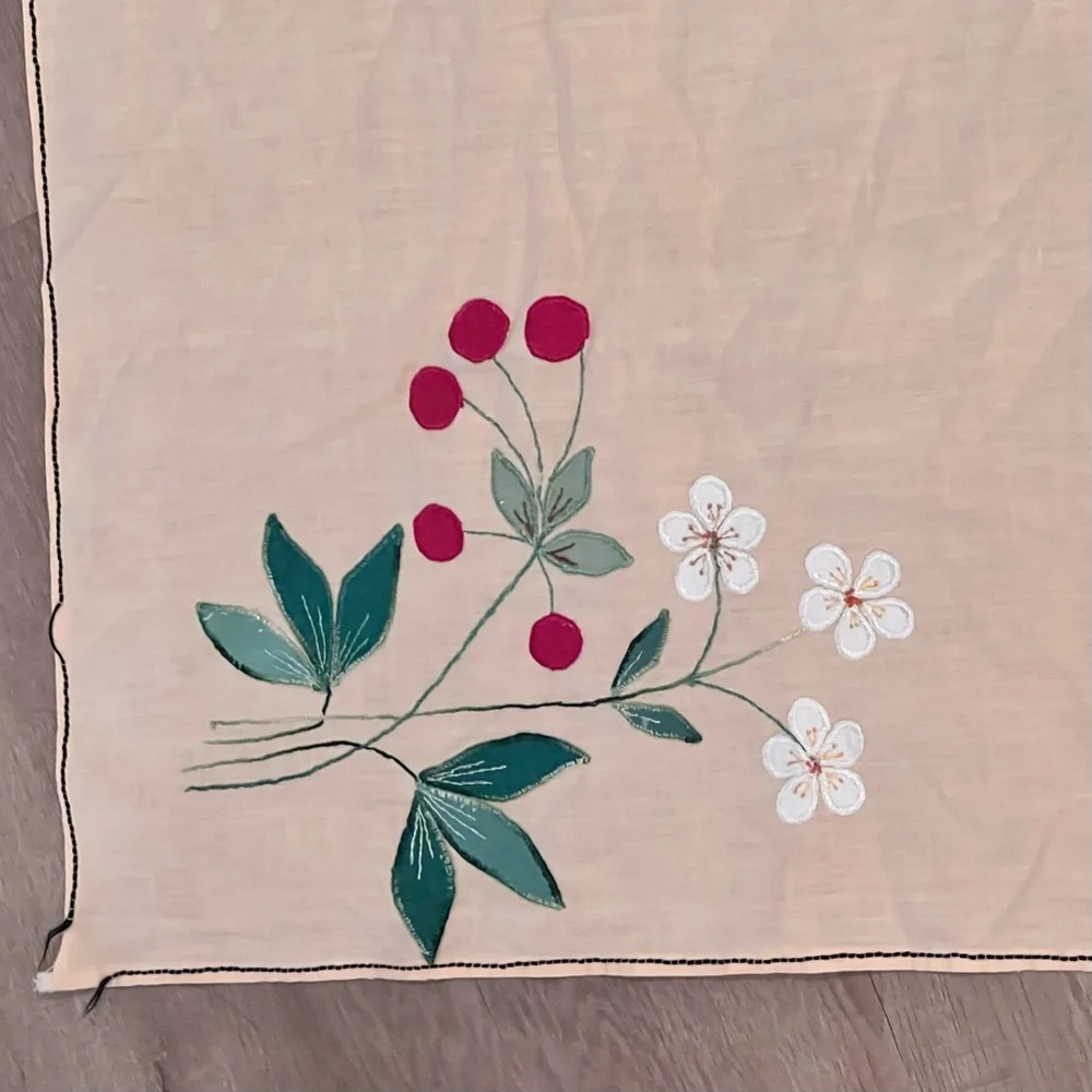 Vintage Square Big Pink cotton Applique Flower Tablecloth‎ 35.75”